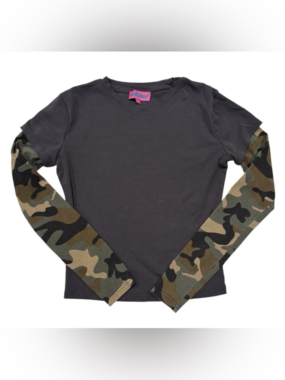Edikted Womens Camo Layered Long Sleeve Top Grey Skater Grunge XS